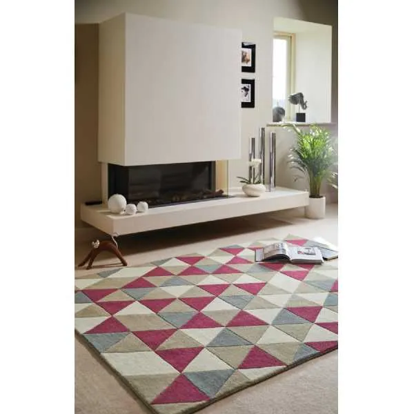 Origins Geometric Honeycomb Raspberry Multi Colour Hand Tufted Wool Rug 160x230cm