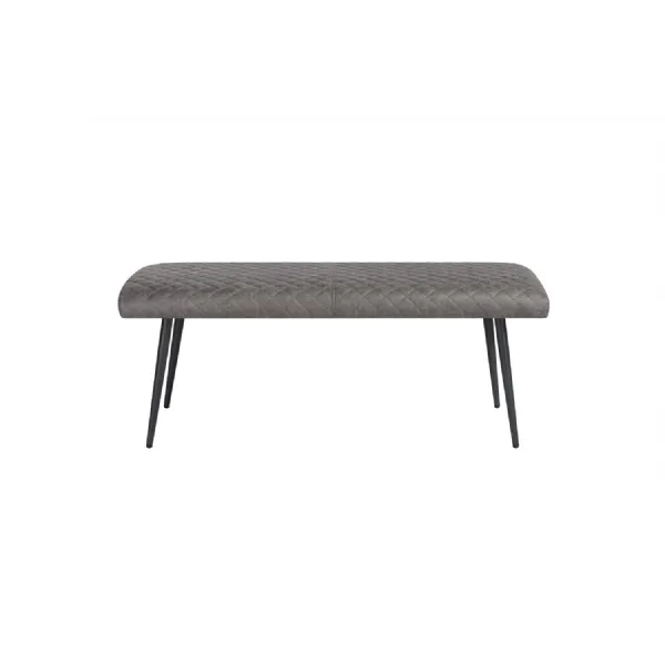 Vintage Grey Upholstered Small Dining Bench with Black Metal Tapered Legs