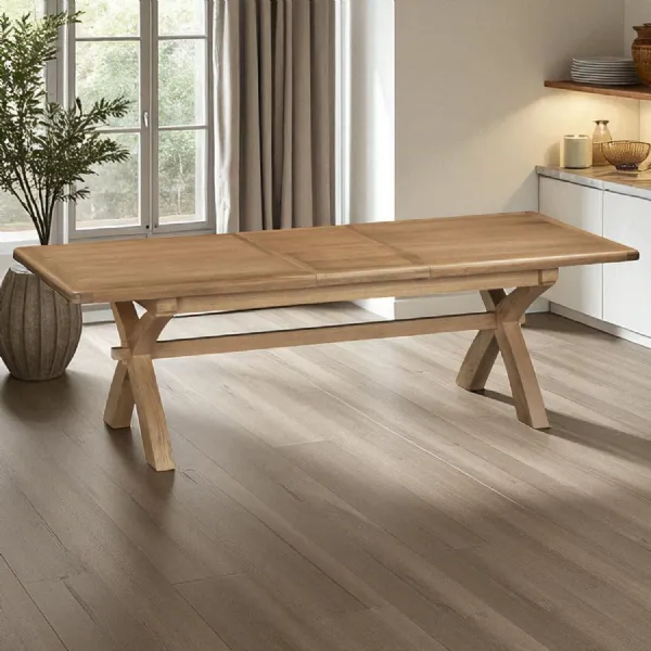 Rustic Smoked Oak 2m to 2.5m Cross Leg Extending Dining Table
