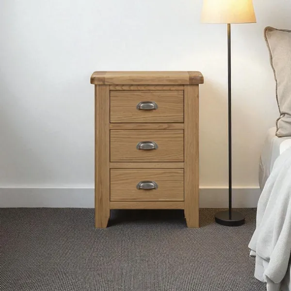 Traditional Smoked Medium Oak 3 Drawer Bedside Cabinet