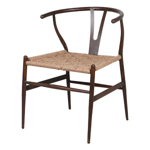 Aged Metal Woven Jute Wishbone Dining Chair