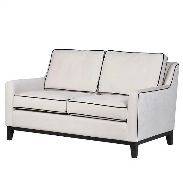 Modern Cream 2 Seater Sofa With Black Frame and Piping