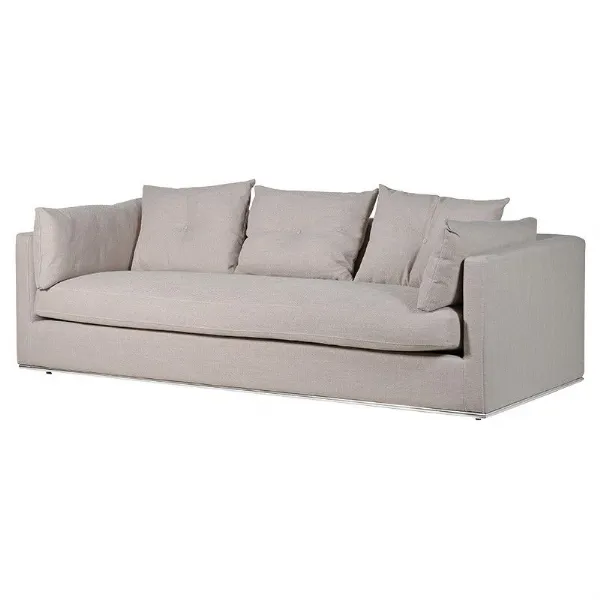Natural Fabric Upholstered Modern 3 Seater Sofa With Cushions