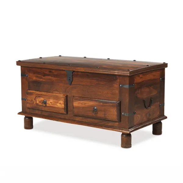 Traditional Dark Sheesham Rectangular 2 Drawer Trunk Coffee Table