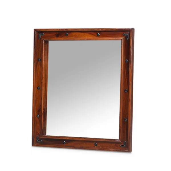 Colonial Style Dark Sheesham Rectangular Wall Mirror with Studded Frame