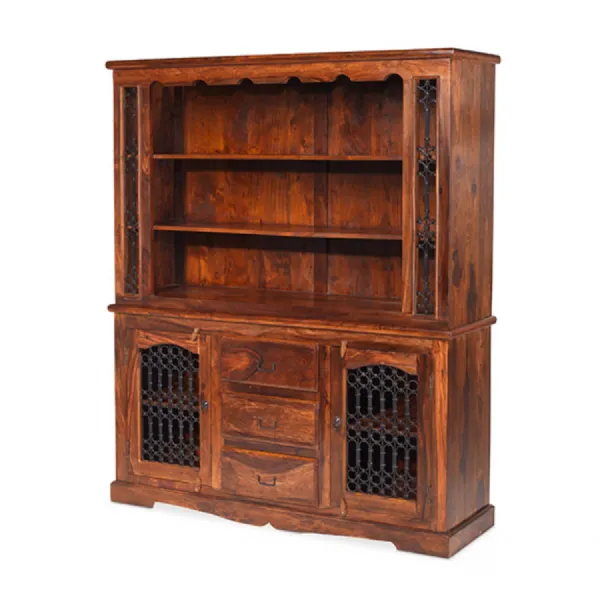 Traditional Sheesham Wood Wax Finish Large 3 Drawer 2 Shelf Dresser