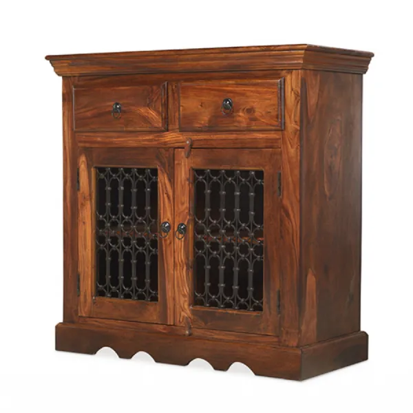 Colonial Style Sheesham Wood Small 2 Drawer 2 Door Sideboard
