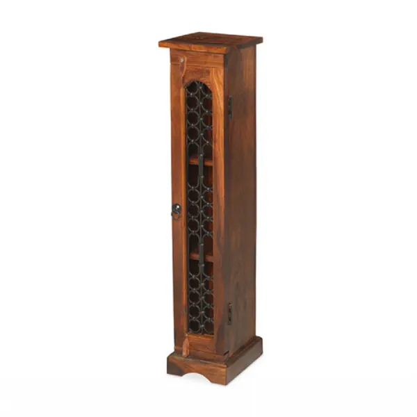 Traditional Sheesham Wood Slim CD Storage Unit with Iron Portcullis Door