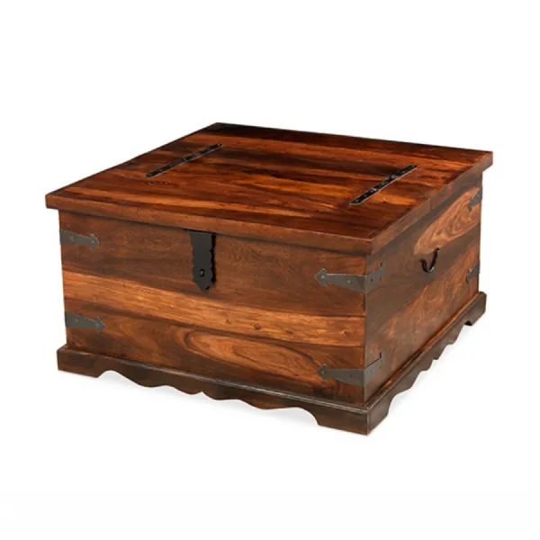 Colonial Style Solid Sheesham Wood Square Trunk Coffee Table