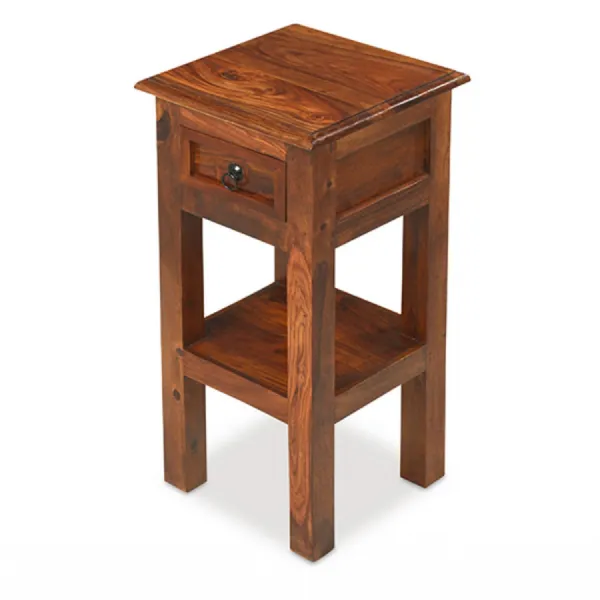 Colonial Style Dark Sheesham Lamp Telephone Table with Drawer and Shelf