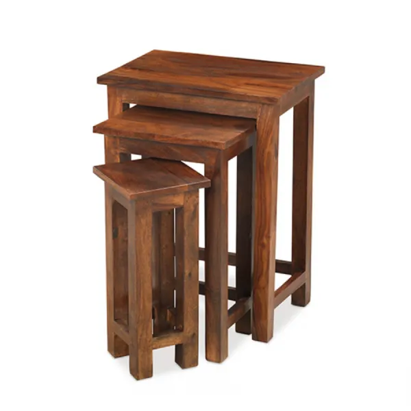 Colonial Style Natural Sheesham Wood Chunky Nest of 3 Tables