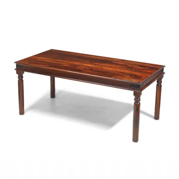 Traditional Sheesham Wood Iron Detailing Dining Table with Turned Legs