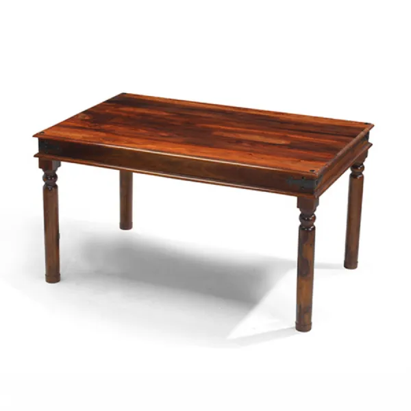 Colonial Style Dark Brown Solid Sheesham Wood Dining Table with Iron Detailing