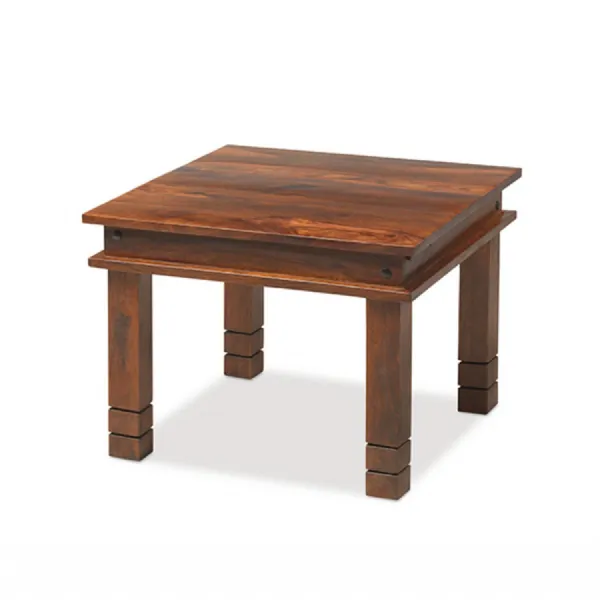 Traditional Solid Sheesham Wood Square Coffee Table with Chunky Legs