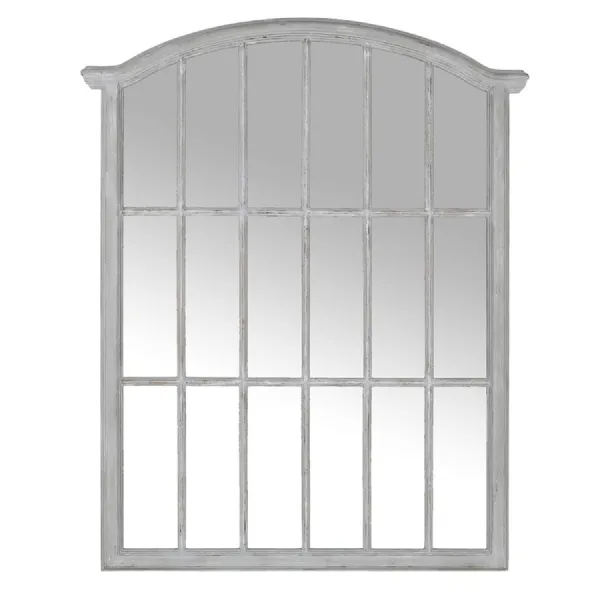 Grey Arched Windowpane Wall Mirror