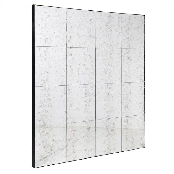 Large Antiqued Panel Squares Wall Mirror