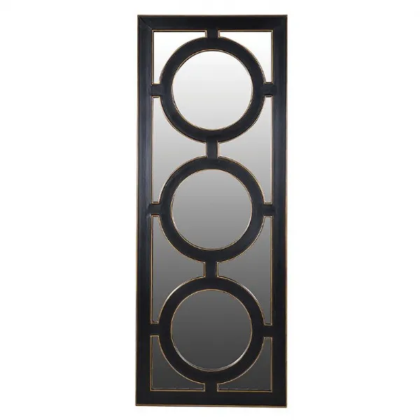 Black Gold Trim Long 3 Circle Wall Mirror