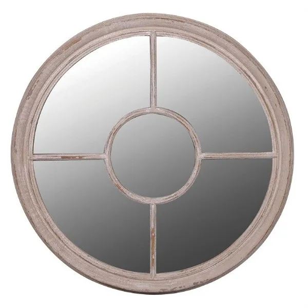 Large Round Wall Mirror Taupe Windowpane