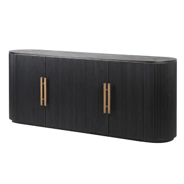 Black Ribbed 4 Door Sideboard