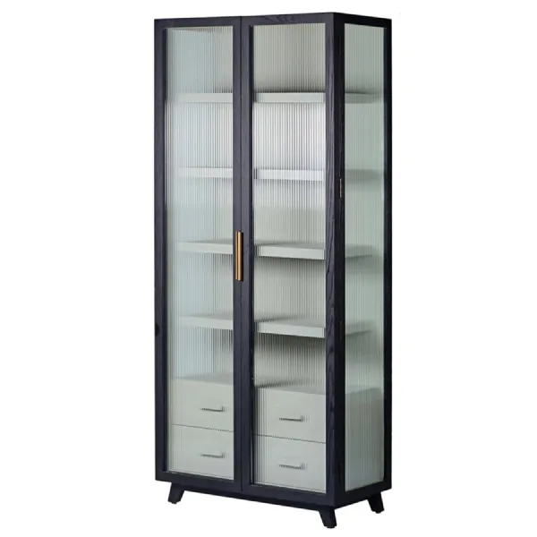 Ribbed Glass Fluted 2 Door 2 Drawers Cabinet