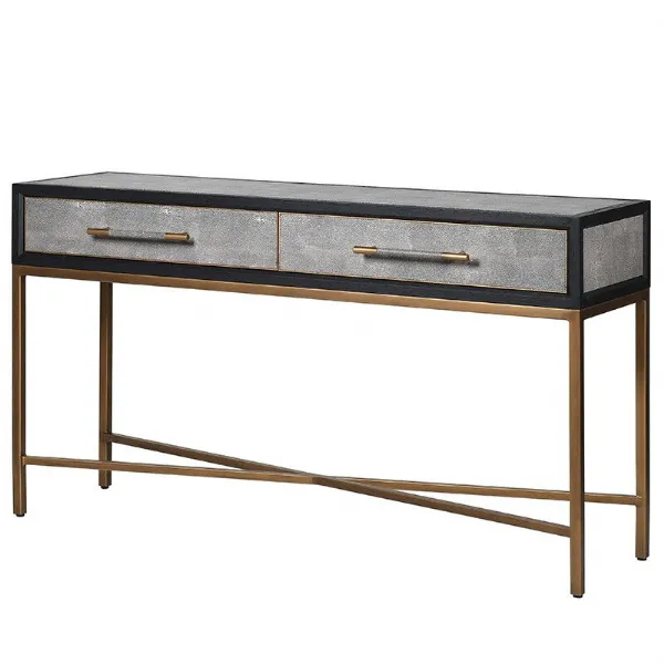 Osaka Black and Brass Shagreen 2 Drawer Console Table