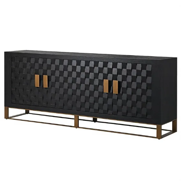 Black Large Solid Wood Patterned Door Magnus Sideboard