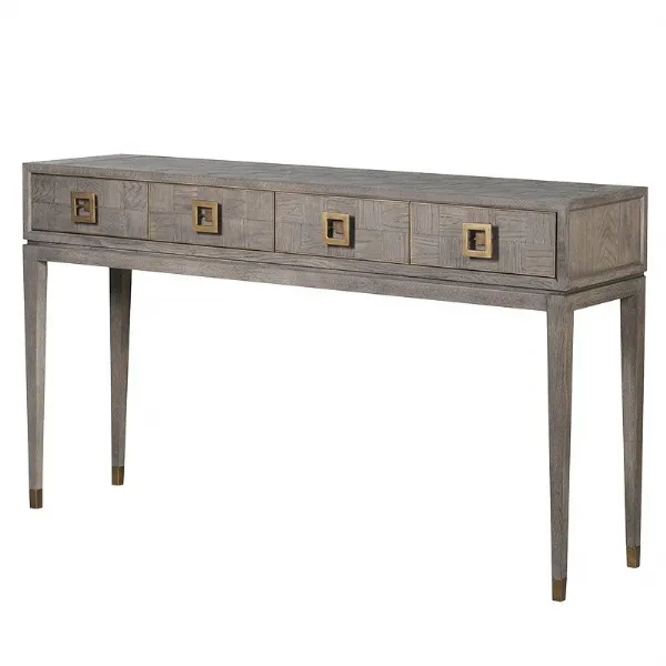 Chequered Design Square Console Table With Drawers