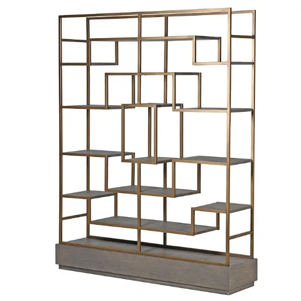 Art Deco Multi Squares Antique Gold Dark Grey Shelf Display Unit