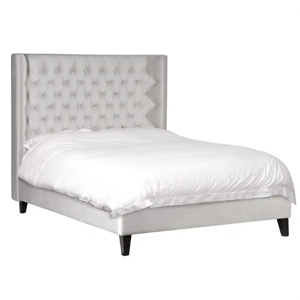 5ft King Size Bed With Modern Cream Velvet Fabric Button Headboard