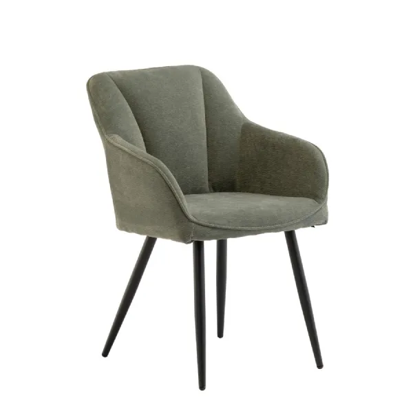 Green Textured Fabric Vertical Stitched Dining Chair
