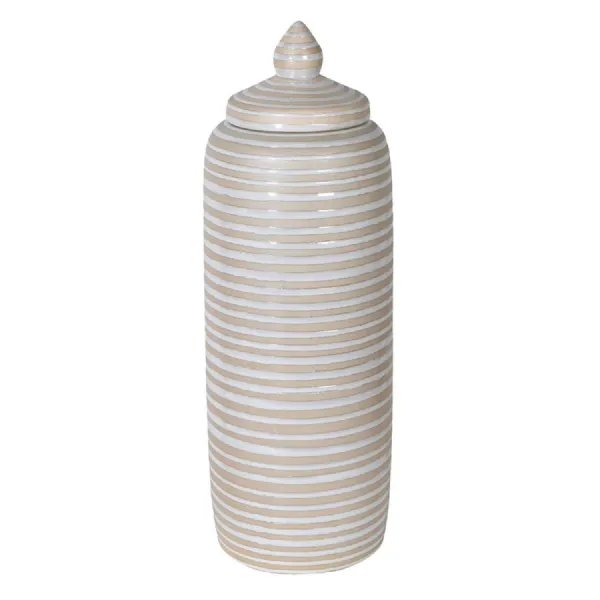 Large Cream Ribbed Lidded Jar