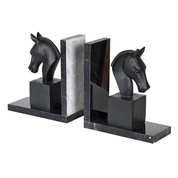 Black Marble Horse Bookends