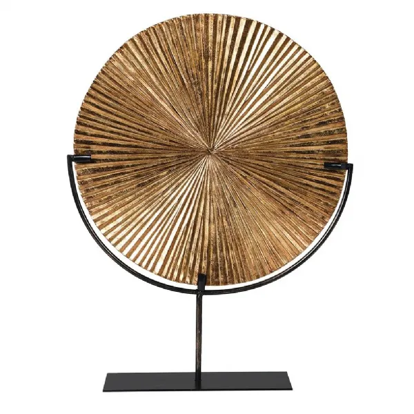 Large Gold Ribbed Disc On Stand