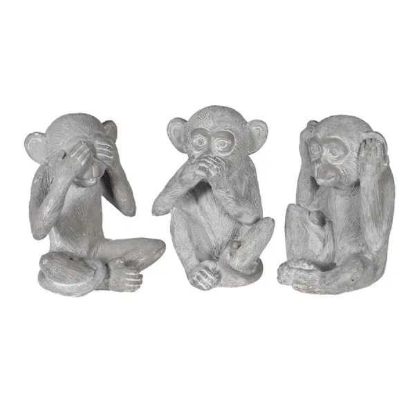 Set of 3 Grey 'No Evil' Monkey Ornaments