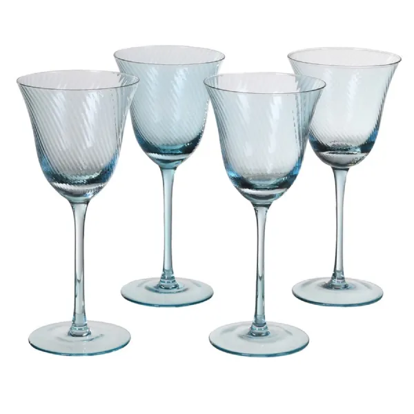 Set of 4 Sky Blue White Wine Glasses