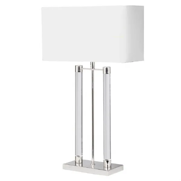 Nickel and Clear Table Lamp With White Shade