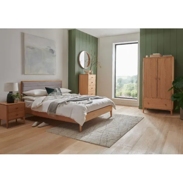 Natural Oak 6ft Super King Bed with Upholstered Headboard