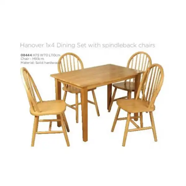 Andover Light Solid Hardwood 110cm Dining Table And 4 Spindleback Chairs