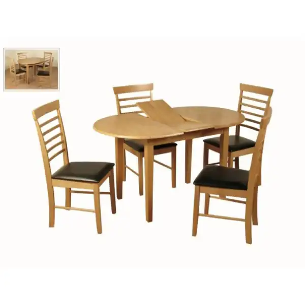 Andover Light Solid Hardwood Oval Butterfly Extending Dining Table And 4 Chairs