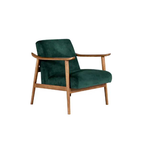 Green Chenille Fabric Accent Chair Rubberwood Framed