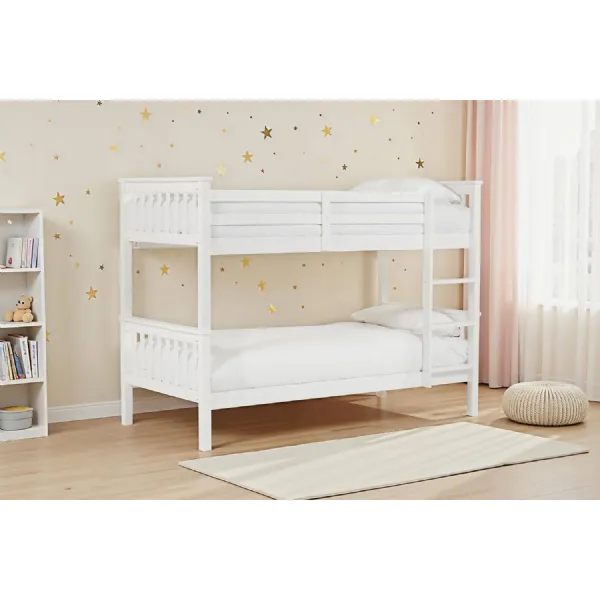 White Wooden 3ft Single Kids Bunk Bed with Ladder