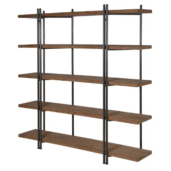 Large Industrial 5 Wooden Shelf Bookcase Storage Unit With Metal Frame