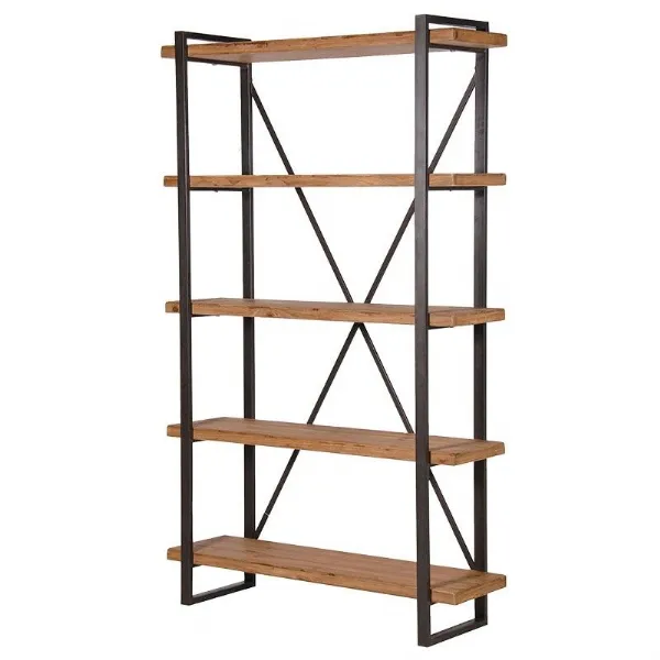 Industrial Style 4 Tier Wooden Shelf Unit With Metal Frame