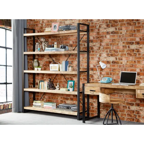 Reclaimed Wood Large Open Bookcase Industrial Metal Framed