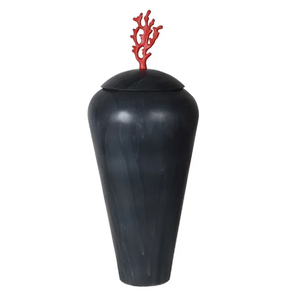 Small Coral Lidded Black Jar