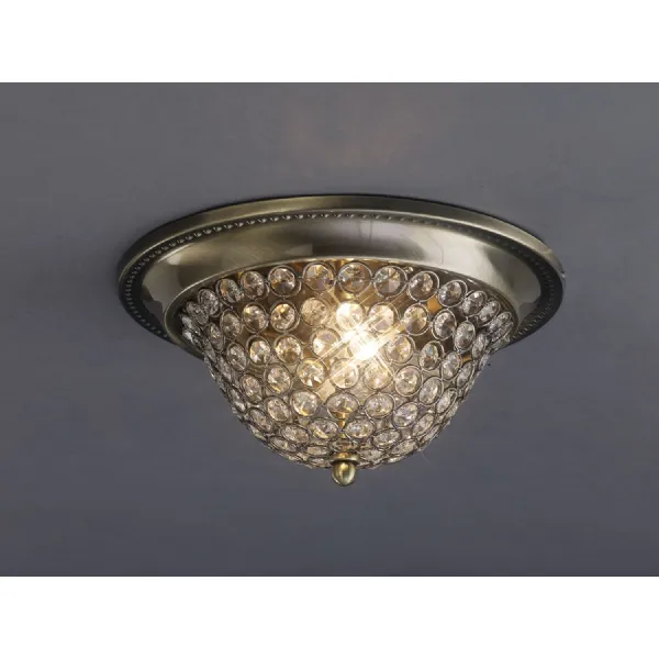 Antique Brass Crystal Small Flush Ceiling Light