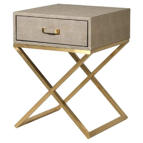 Faux Shagreen Leather Lamp Side Table Bedside Table With 1 Drawer