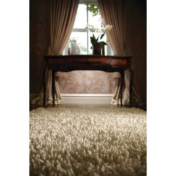 Rug Guru Modern Rectangular Viscose Imperial Ivory Shaggy Wool Rug 200x300cm