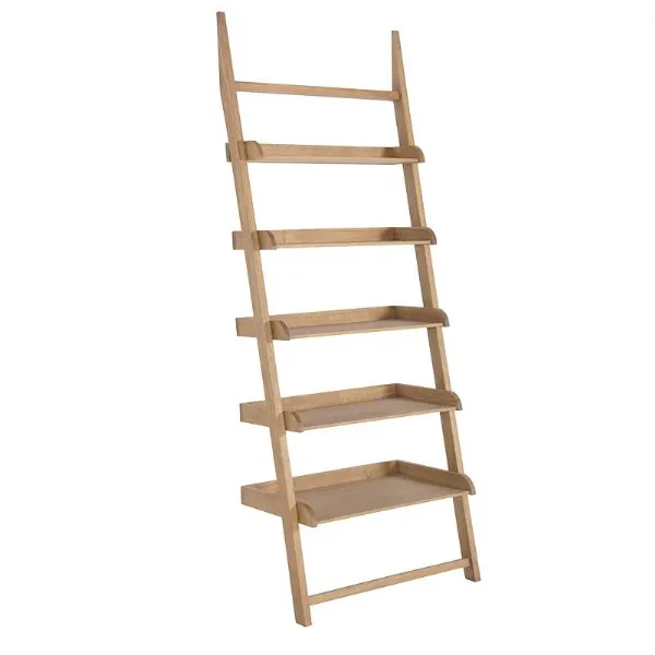 Washed Oak Open Stepped Ladder Style Shelf Wall Storage Unit