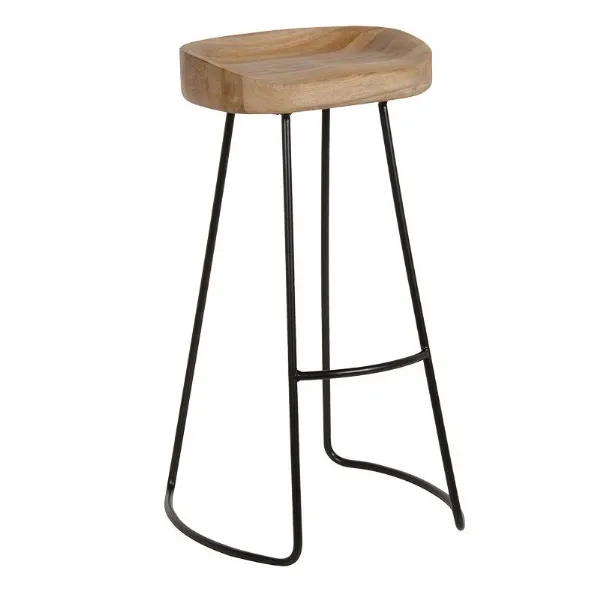 Washed Oak Kitchen Breakfast Counter Bar Stool Black Metal Legs 76cm Tall